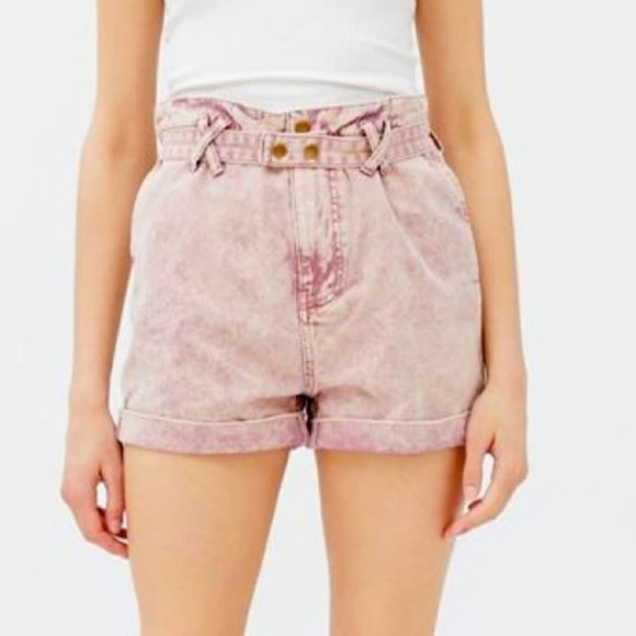 BDG Urban Outfitters Paperbag Cora Belted High Waist Shorts Pink Acid Wash 27 - Picture 3 of 10